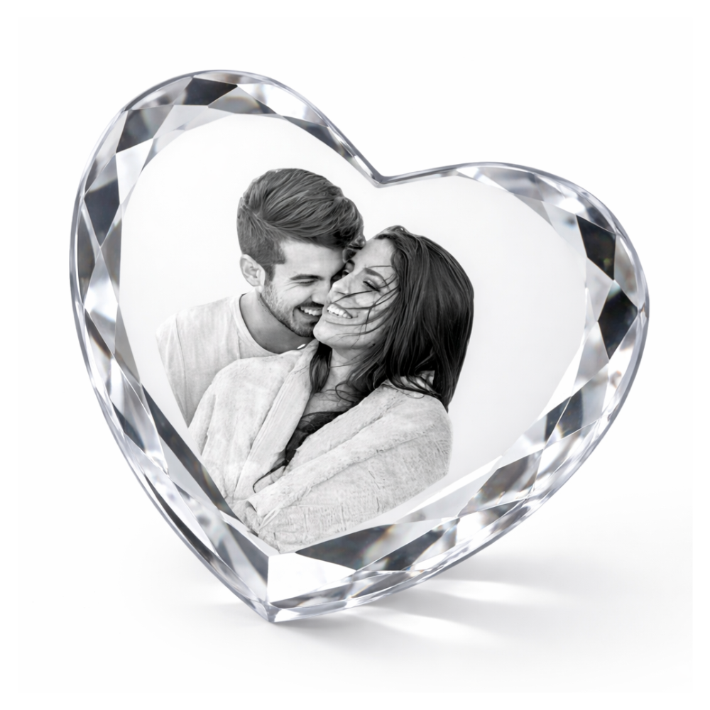 Kristallherz mit Fotogravur