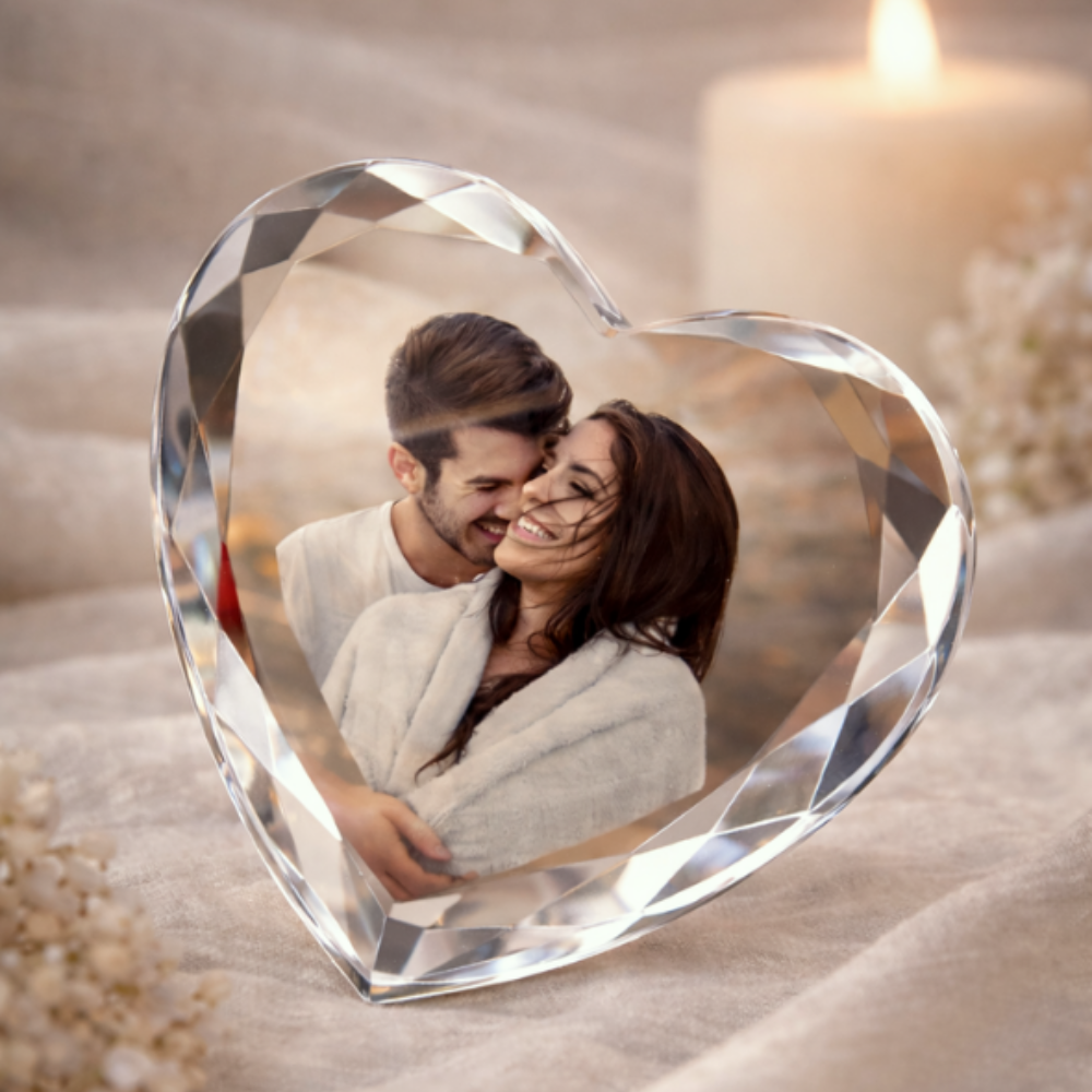 Kristallherz mit Fotogravur